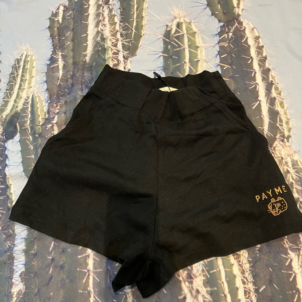 Octopied Mind Women's High Waist Black “pay me” Shorts - Picture 3 of 3